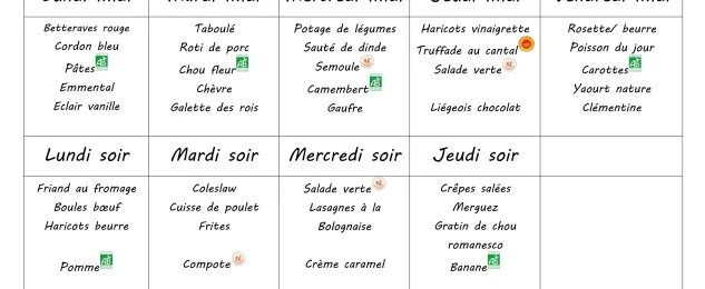 Menu du 5 au 9 janvier 2026