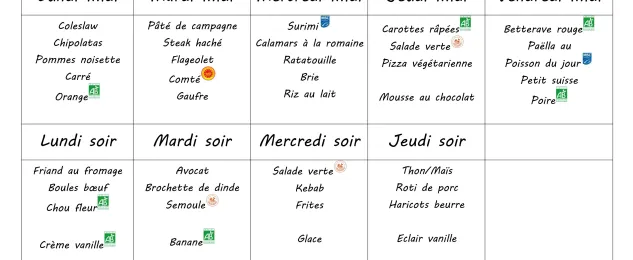 Menu du 19 au 23 janvier 2026