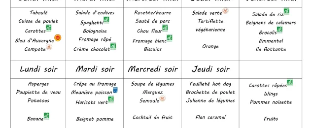 Menu du 26 au 30 janvier 2026