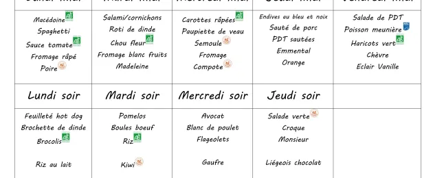 Menu du 2 au 6 mars 2026