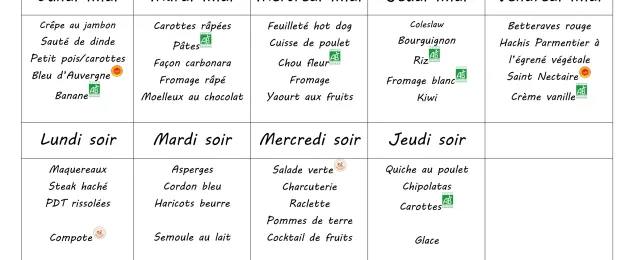 Menu  du 9 au 13 mars 2026