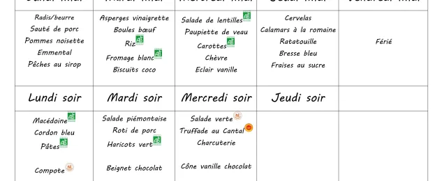 Menu du 4 au 7 mai 2026