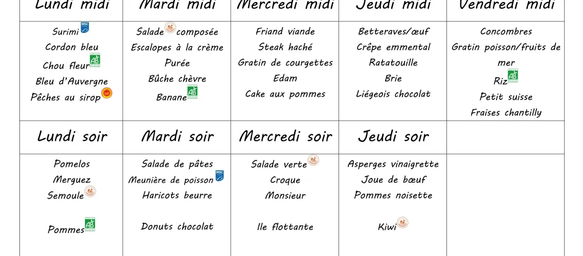 Menu du 18 au 22 mai 2026
