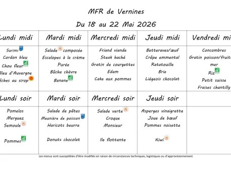 Menu du 18 au 22 mai 2026