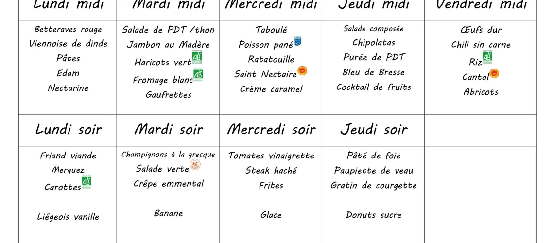 Menu du 8 au 12 juin 2026