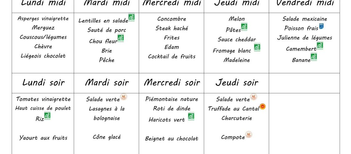 Menu du 15 au 19 juin 2026