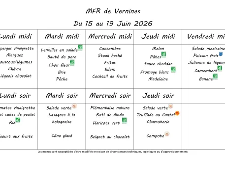 Menu du 15 au 19 juin 2026