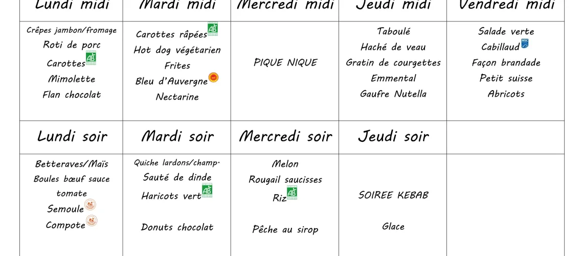 Menu du 22 au 26 juin 2026